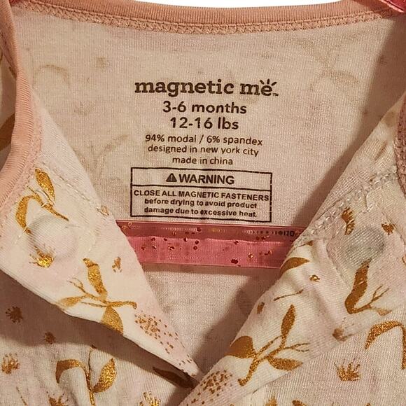 Magnetic Me Floral Pink/ Gold Spring Summer Overall Footie 3-6 Months -E5 - Picture 3 of 5